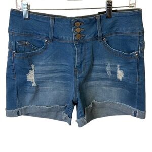 FashionNova “Alexis Booty Booty Shorts” Distressed Blue Denim Short Size 13